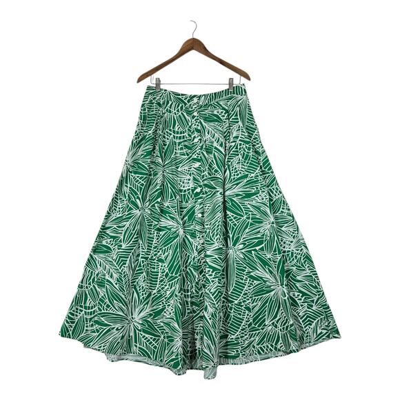 Tabitha Brown + Target Maxi Skirt sz M Green White 100% Cotton Button Front - Picture 1 of 12